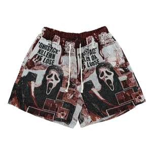 Tessuto in tela da uomo con grafica Ghost Face ispirata ai film <span class=keywords><strong>horror</strong></span>, traspirante, lunghezza al ginocchio, stile Hip Hop, con coulisse, casual, streetwear, motivo arazzo - Product Image 1