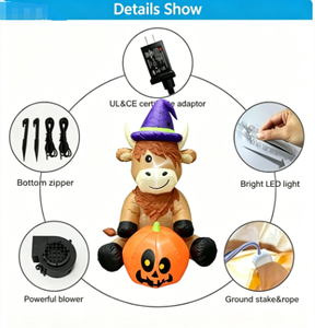 5FT <strong>Halloween</strong> Inflatable Yak with Witch <strong>Hat</strong> &amp; Pumpkin - Product Image 2