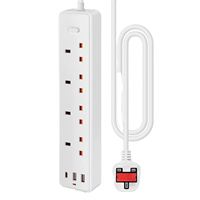 Fabrika çıkışlı, İngiliz prizli, 4'lü AC prizli, 1 USB Type-C şarj girişli, 10 amper 2500 watt aşırı gerilim korumalı, otel tipi çoklu priz.