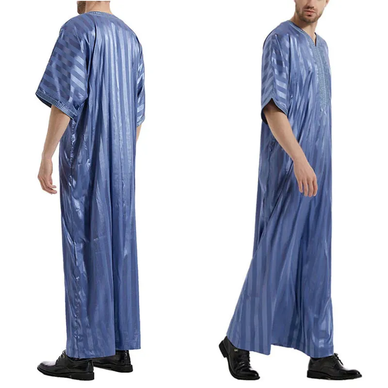 Maroko Mens Thobes Muslim bordir jubbah pria pakaian Islami Solid Arab Saudi Fashion jubah Muslim