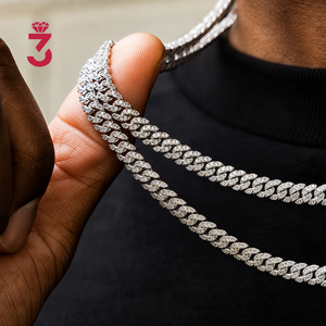 Collar de eslabones cubanos Miami de 8 mm con incrustaciones de moissanita VVS que pasa la prueba <span class=keywords><strong>del</strong></span> diamante, joyería fina de plata de ley, estilo Hip Hop - Product Image 4