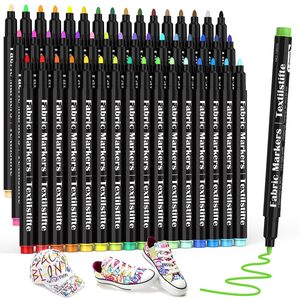 Marcadores de Tela No Tóxicos Personalizados por el Fabricante, 24 Colores, Puntas Planas Oblicuas, Tinta Permanente a Base de Agua para Ropa y Zapatos - Product Image 1
