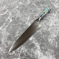 Couteau de Chef Professionnel 8 Pouces en Acier VG-10 Japonais Damas avec Manche en Résine et Coquille d'Ormeau Véritable pour Découper les Fruits
