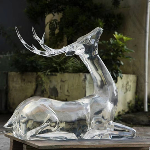 Statue d'animal en acrylique transparent, décoration de jardin moderne, paysage, élan, grande sculpture de cerf couché en résine transparente - Product Image 1