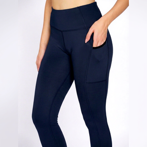 Navy Blue Women's Lycra Active Wear <b>Leggings</b> with Convenient Mobile Pocket Ankle Length Stretch Sports Tights for Yoga <b>Gym</b> - Product Image 1