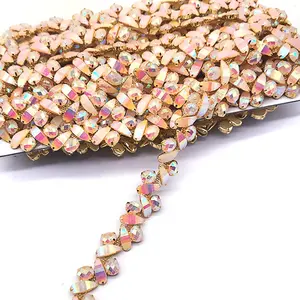 Kristal Motif Strass Dijahit Pada Pita Berlian Imitasi Menjuntai Resin Perhiasan Trim untuk Dekorasi Kostum Karnaval