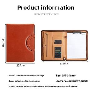 Porte-documents A4 personnalisé avec logo, calculatrice intégrée et fermeture éclair, idéal pour les managers commerciaux – Vente en gros - Product Image 2
