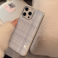 Bleu Style coréen Plaid TPU Anti-chute pour iPhone 14 13 15 iPad Pro 16 étui de téléphone portable protecteur de caméra galvanoplastie vente au détail