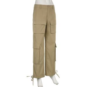 Pantalons cargo décontractés pour femmes, style rétro urbain, nouveaux, multi-poches, à devant plat, amples, droits, salopettes - Product Image 4