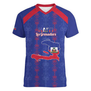 Maillot de football d'Haïti à col en V, maillot de sport professionnel, maillot de sport décontracté essentiel, t-shirts pour les fans de la Fédération de football haïtienne - Product Image 1