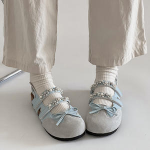 Women's French Dreamy Ballet Flat Sandals Low-Cut <b>Summer</b> Bow Sweet Backless <b>Closed</b> <b>Toe</b> Casual <b>Shoes</b> - Product Image 1