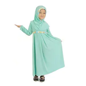 Trung Đông Trẻ Em Hồi Giáo Hoa Màu Rắn Cầu Nguyện Đặt Quần Áo Maxi Trẻ Em Abaya Dài Dresses Cô Bé Mặc Với Hija