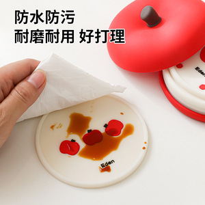 Apple Shaped Round Coaster Set Of 5 Heat Insulation Mat For Coffee Tea Cup Home Office Use High Temperature Resistant Cartoon - Product Image 5
