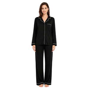 Hongbo vêtements de nuit femmes pyjama chaud luxueux 100% coton bio Modal solide tricoté uni teint femmes nuit costume pyjama ensemble - Product Image 5