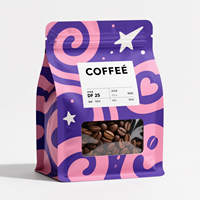 Sachets de café refermables à huit soudures latérales, imprimés sur mesure, avec fenêtre transparente, valve et fermeture éclair, en matériau de qualité alimentaire, vente en gros
