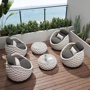 Set Divano da Esterno per Villa, Salotto da Giardino, in Corda Intrecciata Impermeabile e Resistente alle Intemperie - Product Image 3