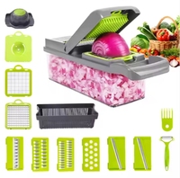 Offre Spéciale : Coupe-légumes et fruits multifonction 14-en-1, trancheuse à oignon, hachoir, spiraliseur, râpe manuelle, ustensiles de cuisine