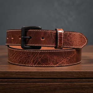 Ceintures formelles pour hommes B.S INTERNATIONAL, fabriquées à la main en cuir de vache, boucle en cuivre vintage marron, écologiques, légères, haute résistance, 3,8 cm - Product Image 1