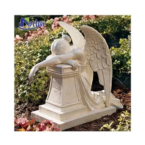 Fabriek Directe Verkoop Custom-Made Natuursteen Wit Marmer Weeping Angel Grave Monument/Grafsteen/Grafsteen/Grafsteen