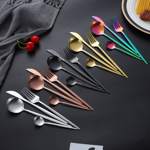 Stainless Steel Cutlery Set Polished Round Spoon Coffee Spoon Western Steak Knife Fork Durable Solid Color Adult Use - Product Image 1