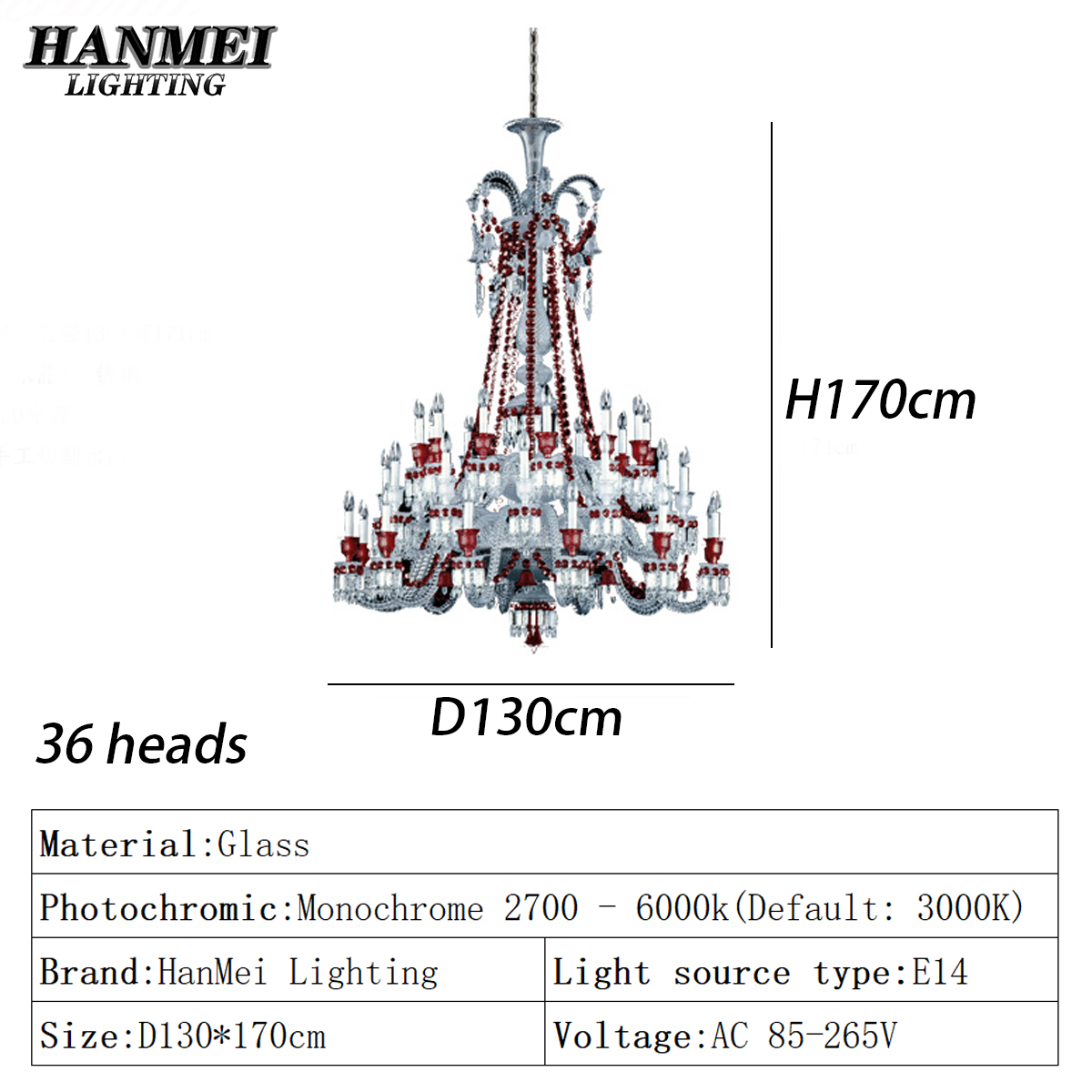 Tête claire + rouge/36: D130 * H170m