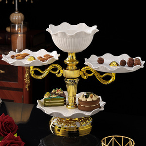 Plato de cerámica de lujo de varios niveles con base dorada, plato de porcelana para refrigerios para la mesa de centro de la sala de estar - Product Image 4