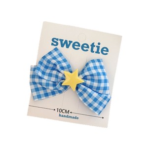 2024 New Blue Plaid Star <b>Bow</b> Hair <b>Clip</b>, INS Style Girly Bangs <b>Clip</b>, Cute Hairpin, Headwear - Product Image 5