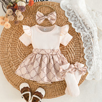 Combinaison bébé fille à imprimé à carreaux d'été, manches bouffantes, côtelée, multicolore, style robe triangle, faible MOQ, directement de l'usine