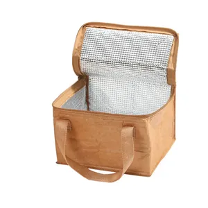 Sac à lunch isotherme marron pliable avec poignées, sac isotherme pour pique-nique - Product Image 2