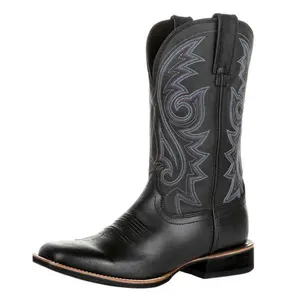 2023 Neue Kollektion Wide Square Toe Cowboys tiefel Herren Schwarz High Cut Western Cowboys tiefel für Herren Beliebte Design Stiefel Herren