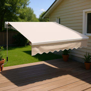 Retractable Patio Awning 8' X 6.6' Beige Aluminum Frame Outdoor Sun Shade Deck <b>Cover</b> Folding Arm Manual Crank - Product Image 2