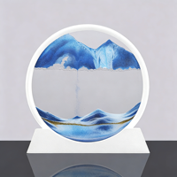 Tableau d'art en sable mouvant 3D personnalisé avec logo, en verre rond, thème mer profonde, cadeau artisanal, sablier liquide, peinture de sable fluide