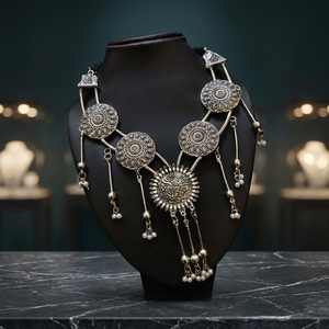 Conjunto de Collar y Pendientes de Novia Hasli Tribal Antiguo Oxidado, Chapado en Oro, de Latón, para Mujer, para Bodas y Fiestas, Personalizable al por Mayor - Product Image 2