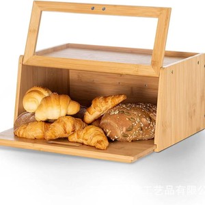 Bamboo Bread Storage Box Rectangle Natural Wood Color Wooden Lid For <b>Kitchen</b> Snack Fruit Storage - Product Image 2