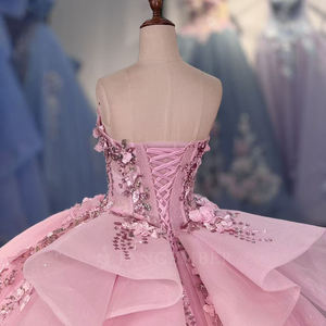 6865 Vestido de Quinceañera Moderno Vintage Rosa Natural con Apliques Florales 3D y Bordado Estampado, Cola Capilla - Product Image 6