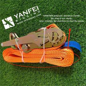 50mm 5T 9mヘビーデューティ牽引トラック格納式ラチェットタイダウンラッシングストラップポリエステル素材ダブルJフック - Product Image 4