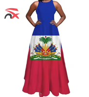 Robe longue maxi imprimée drapeau d'Haïti pour femmes, sans manches, décontractée, style haïtien, été