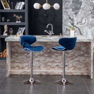 Ensemble de 2 tabourets de bar DB Masaccio en velours bleu, cadre métallique pivotant réglable, pour bar à domicile, style contemporain - Product Image 1