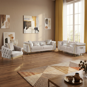 Set di Divani Angolari Moderni Imbottiti in Tessuto con Schienale Quadrato e Gambe in Acciaio Inossidabile, Durevoli e Confortevoli per Soggiorno 497+498 <span class=keywords><strong>4</strong></span> - Product Image 1
