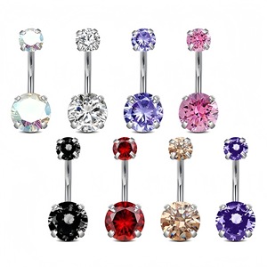 Stainless Steel Zircon <b>Belly</b> <b>Button</b> <b>Ring</b> Prong Setting Round Ball Navel Ornament Unisex Jewelry - Product Image 4