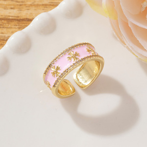 Новое кольцо с эмалью и цирконами в стиле легкой роскоши, элегантное ретро-кольцо с регулируемым размером, винтажное украшение в подарок для женщин - Product Image 2
