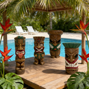 Ensemble de <span class=keywords><strong>d</strong></span>écoration de jardin en résine de masque Tiki sur le thème de l'accueil - Accents tropicaux pour patio extérieur - Product Image 3