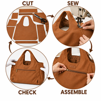 Sac fourre-tout personnalisé en polyester marron pour la couture, idéal pour les ateliers d'artisanat et les voyages, avec un grand espace de rangement et des poignées larges