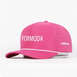 Tùy Chỉnh Phụ Nữ 5 Bảng Điều Chỉnh Hải Quân Màu Hồng Thêu Logo Đục Lỗ Cắt Laser Khoan Thả Hình Dạng Mũ Bóng Chày - Product Image 3