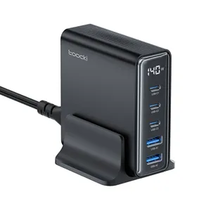 Toocki pengisi daya Cepat Desktop 140W, pengisi daya perjalanan 140w GaN