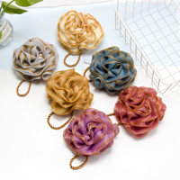 Éponge de loofah personnalisée en usine, 50g, en forme de fleur, rose, en maille, pour exfoliation, douche, bain, boule de lavage, éponge luffa