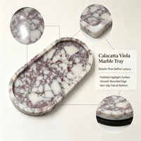Plateau de toilette ovale en marbre Calacatta Viola, à un seul niveau, sur pied, pour le rangement de bijoux, parfums et cosmétiques, pour salle de bain, hôtel, décoration intérieure