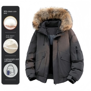Giacca Imbottita Personalizzata da Uomo con Collo in Pelliccia, Cerniera, Stile Parka, Versione Invernale di Alta Gamma per Coppie, con Cappuccio e Imbottitura - Product Image 1