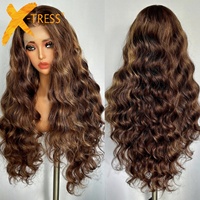 Perruque Synthétique X-TRESS 6*13 Dentelle Frontale Mèches Ondulées Profondes Sans Colle pour Femmes Noires