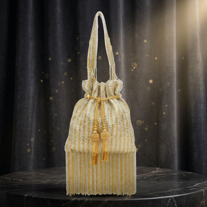 Sac de soirée perlé avec fermeture à cordon et pompon, sac à bandoulière fait main pour soirée, style élégant - Product Image 2